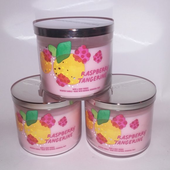 Set of 3 Bath & Body Works Scented Candle 3 Wick Raspberry Tangerine 14.5oz Each - Picture 3 of 5